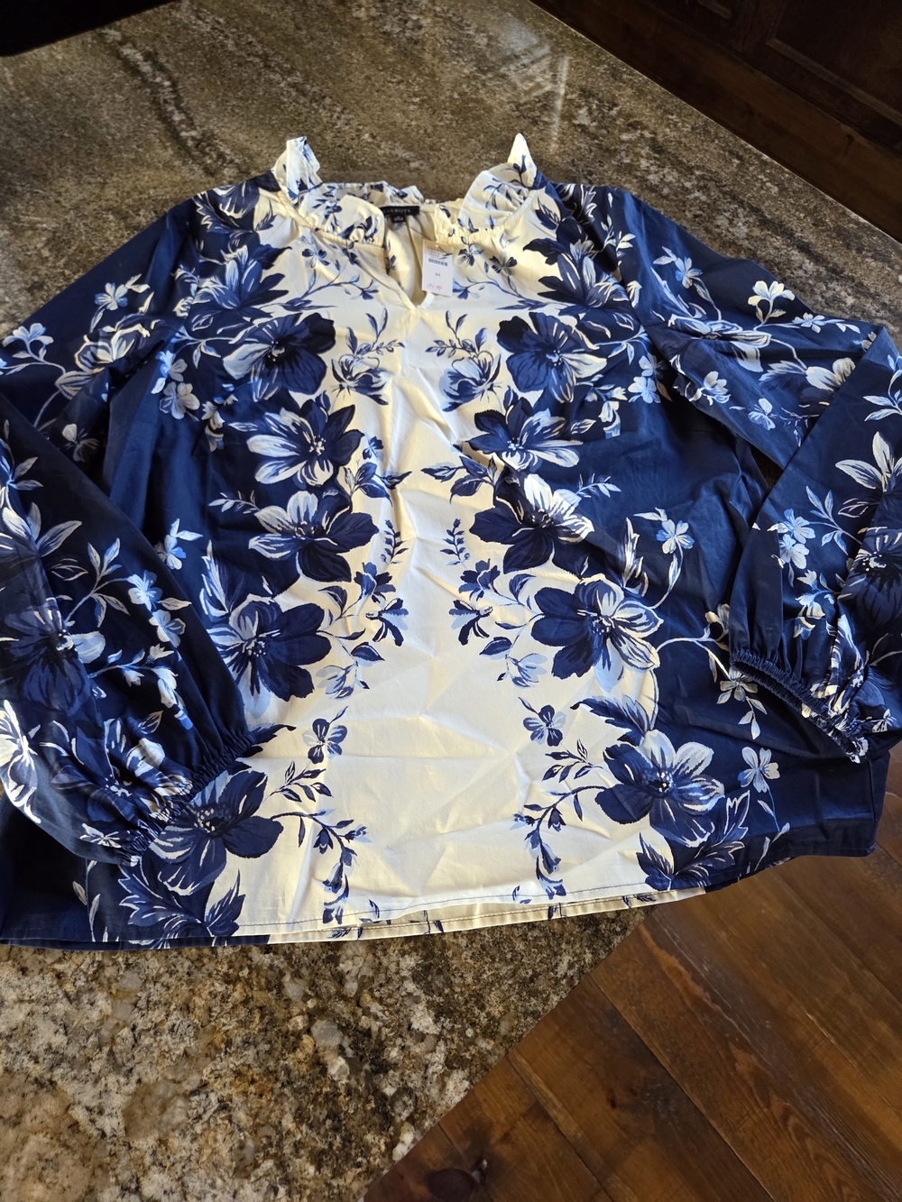 Talbots Blue & White Floral Long-Sleeve Tunic